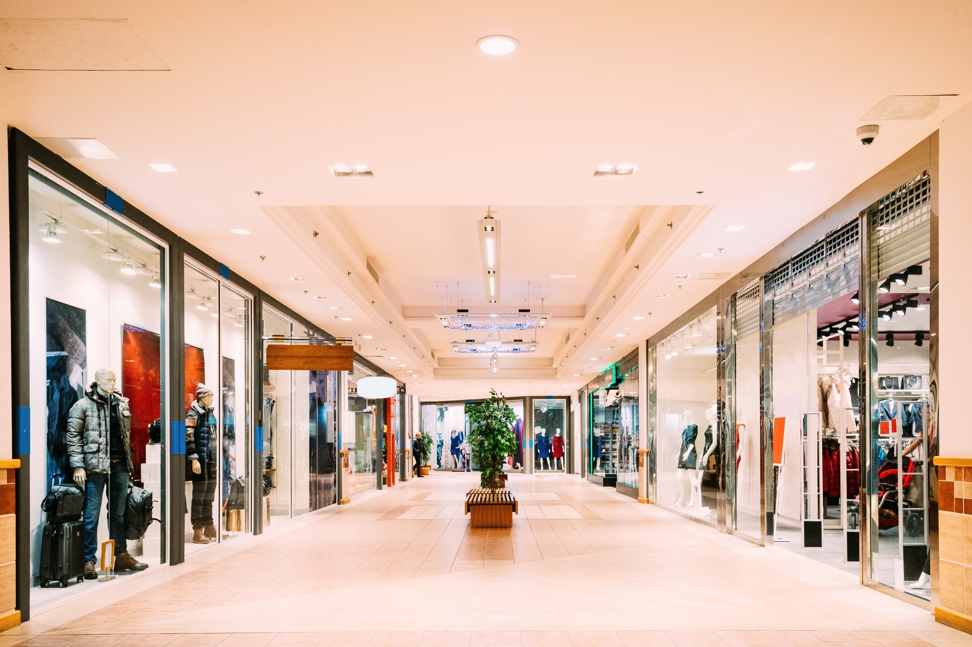 Shops with clothes at the modern shopping mall Shopping Centre